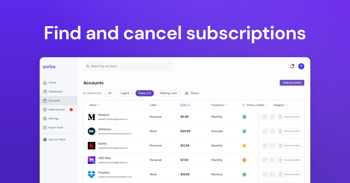 Thumbnail of Find and Cancel Subscriptions | Yorba