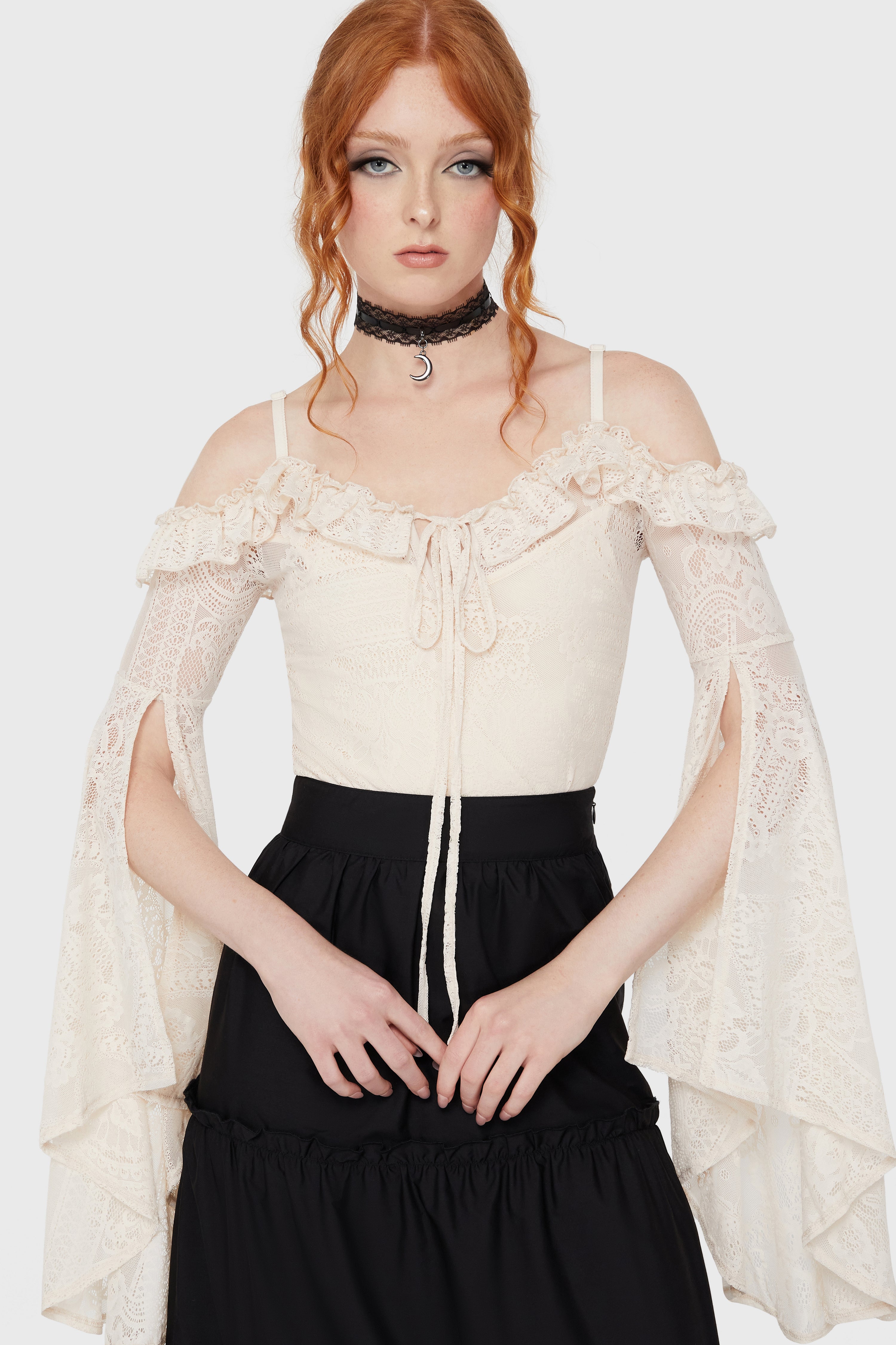 Thumbnail of Breathless Lace Bardot Top [IVORY]