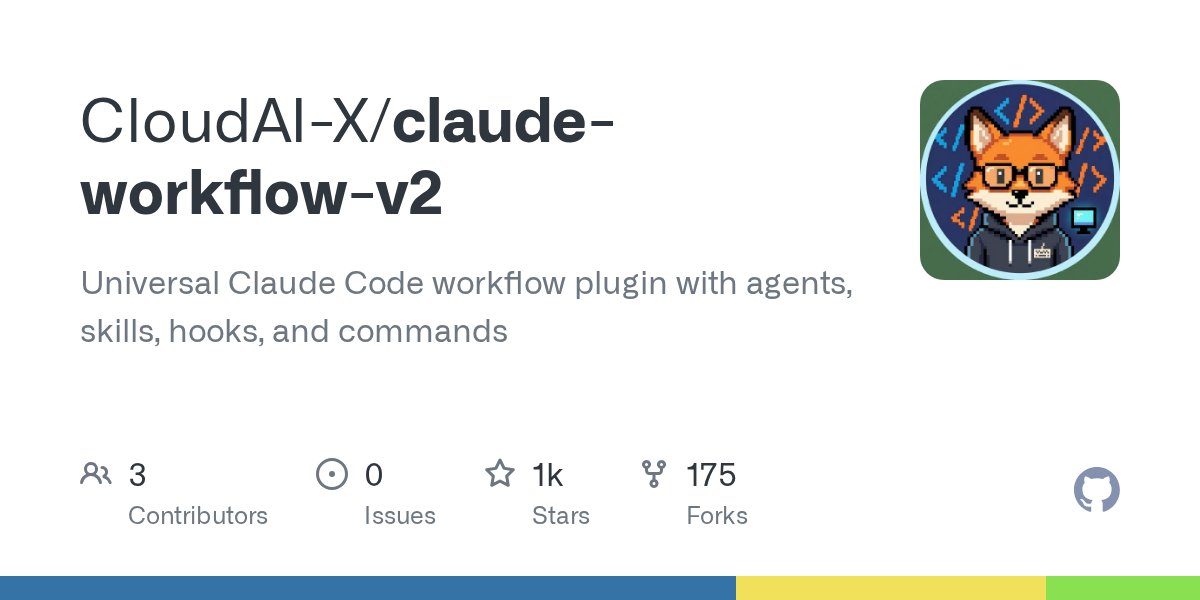 Thumbnail of GitHub - CloudAI-X/claude-workflow-v2: Universal Claude Code workflow plugin with agents, skills, hooks, and commands