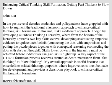 Thumbnail of Enhancing Critical Thinking Skill Formation: Getting Fast Th