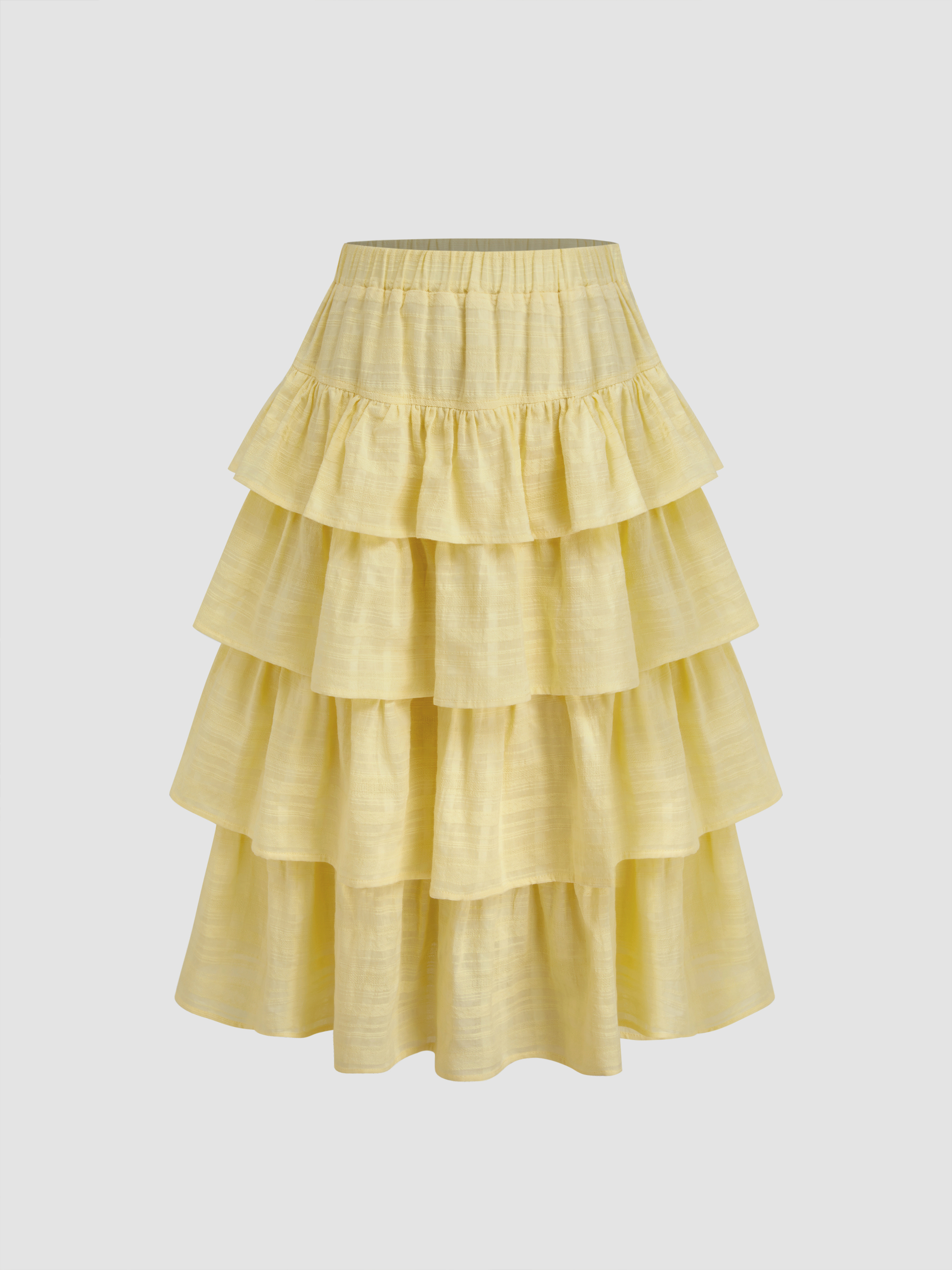 Thumbnail of Woven 100% Cotton Voluminous Ruffle Hem Layered Midi Skirt For Daily Casual