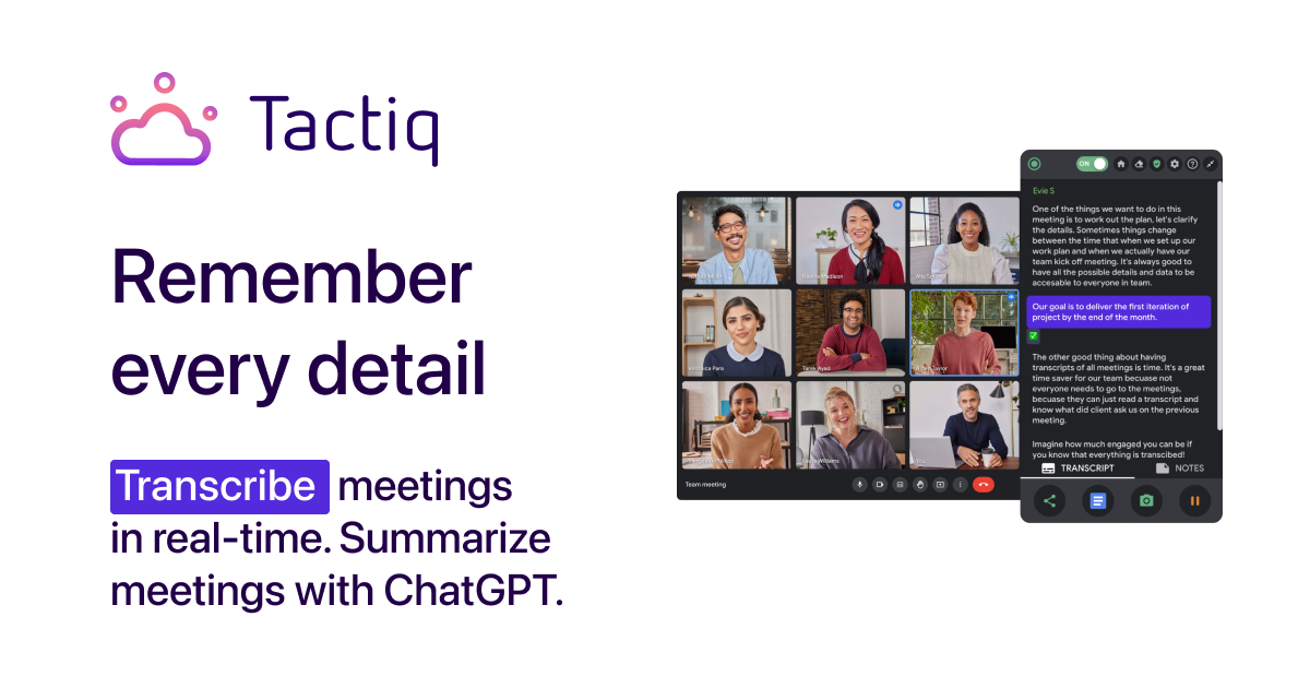 Thumbnail of Tactiq.io - AI Meeting Transcripts for Google Meet, Zoom & Teams