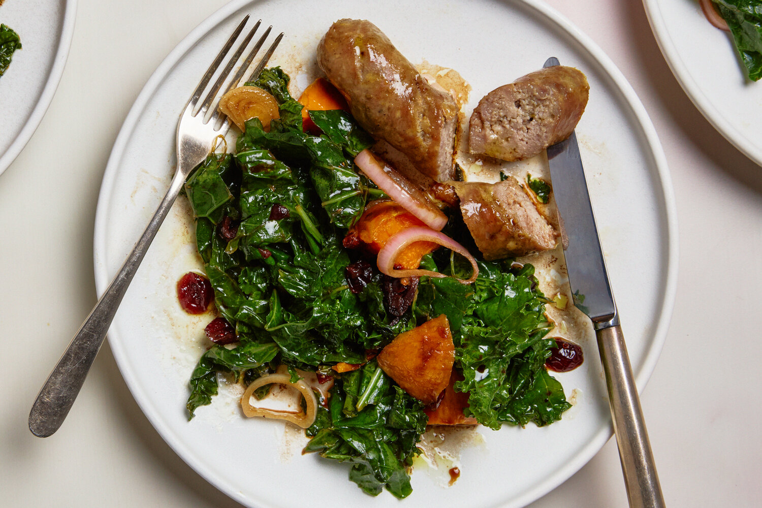 Thumbnail of Sheet-Pan Sausages, Sweet Potatoes And Balsamic Kale Recipe