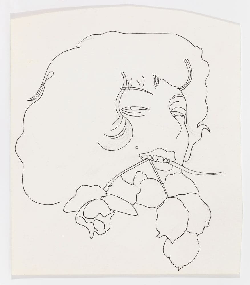 Thumbnail of Andy Warhol, Female Head with Rose In Mouth, ca. 1957