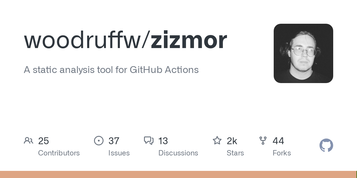 Thumbnail of GitHub - woodruffw/zizmor: A static analysis tool for GitHub Actions