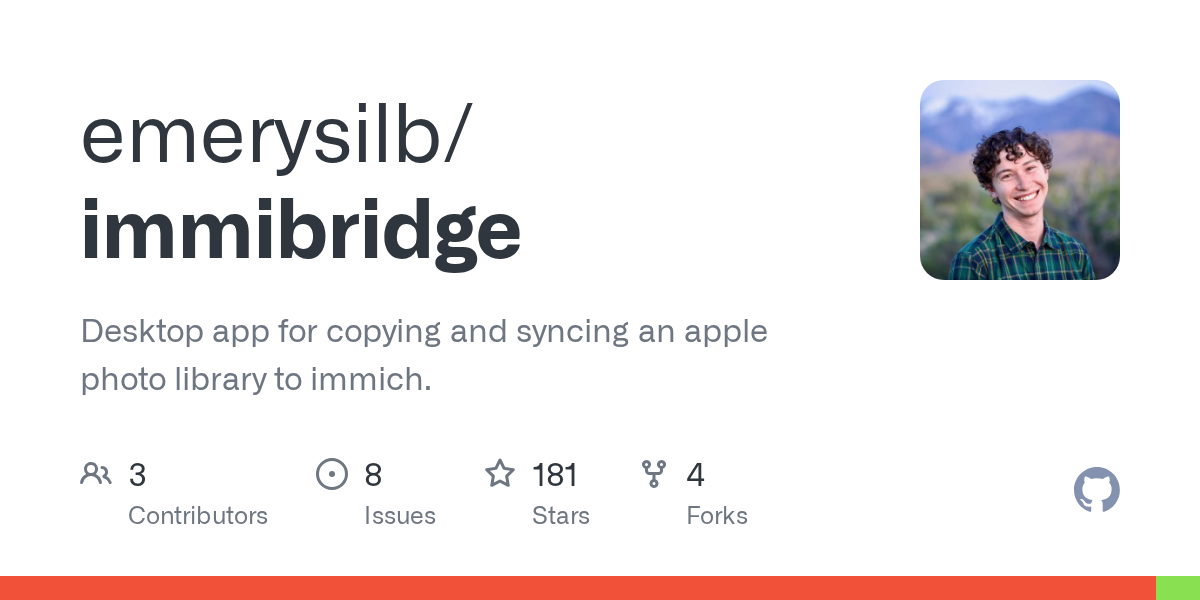Thumbnail of GitHub - emerysilb/immibridge: Desktop app for copying and syncing an apple photo library to immich.