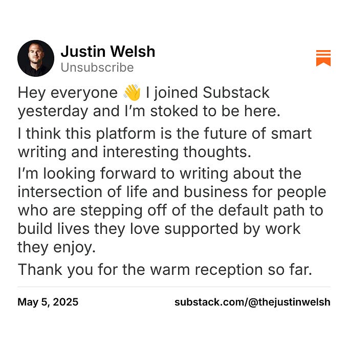 Thumbnail of Justin Welsh on Substack