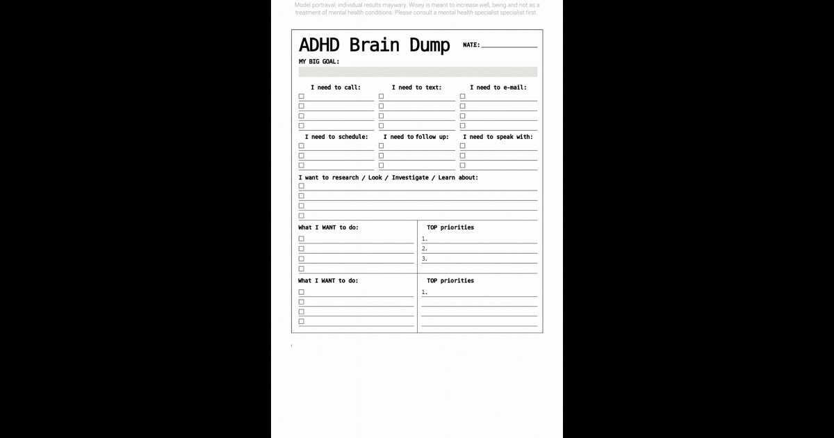 Thumbnail of ADHD Brain Dump Worksheet Design
