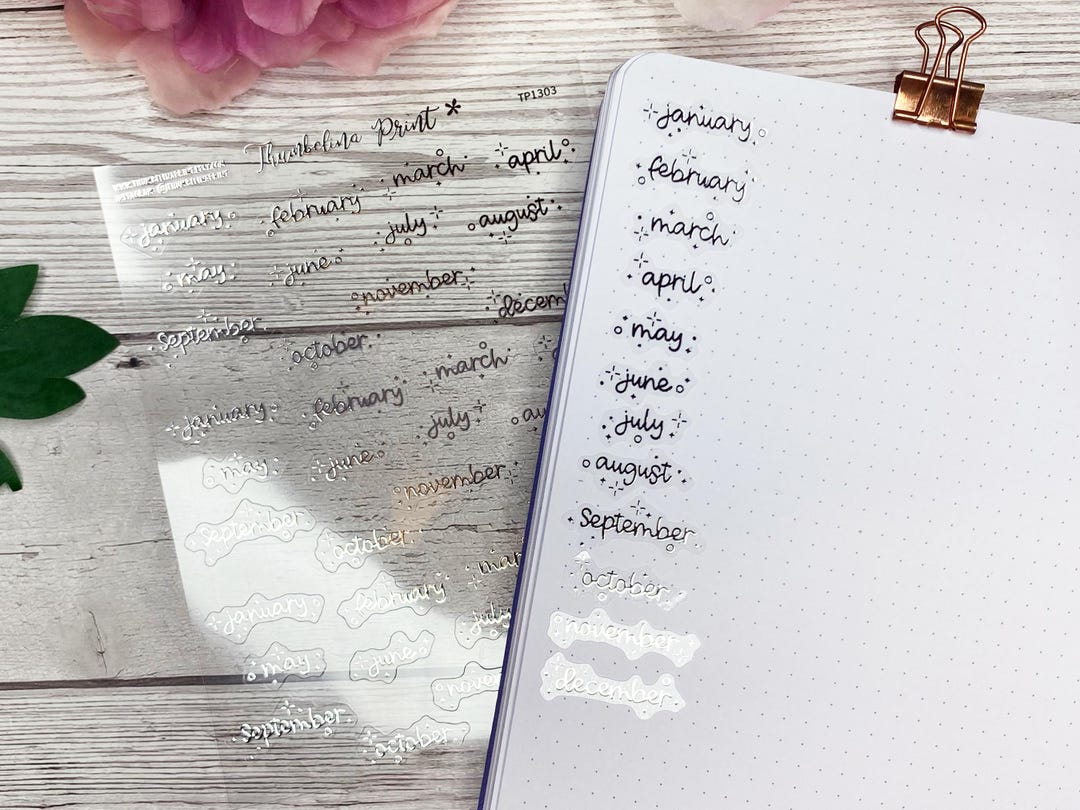 Thumbnail of Small Month Transparent Stickers in Silver | Decorative & Functional Planning | Journal Stickers | Clear Stickers | Monthly Headers | Script - Etsy UK